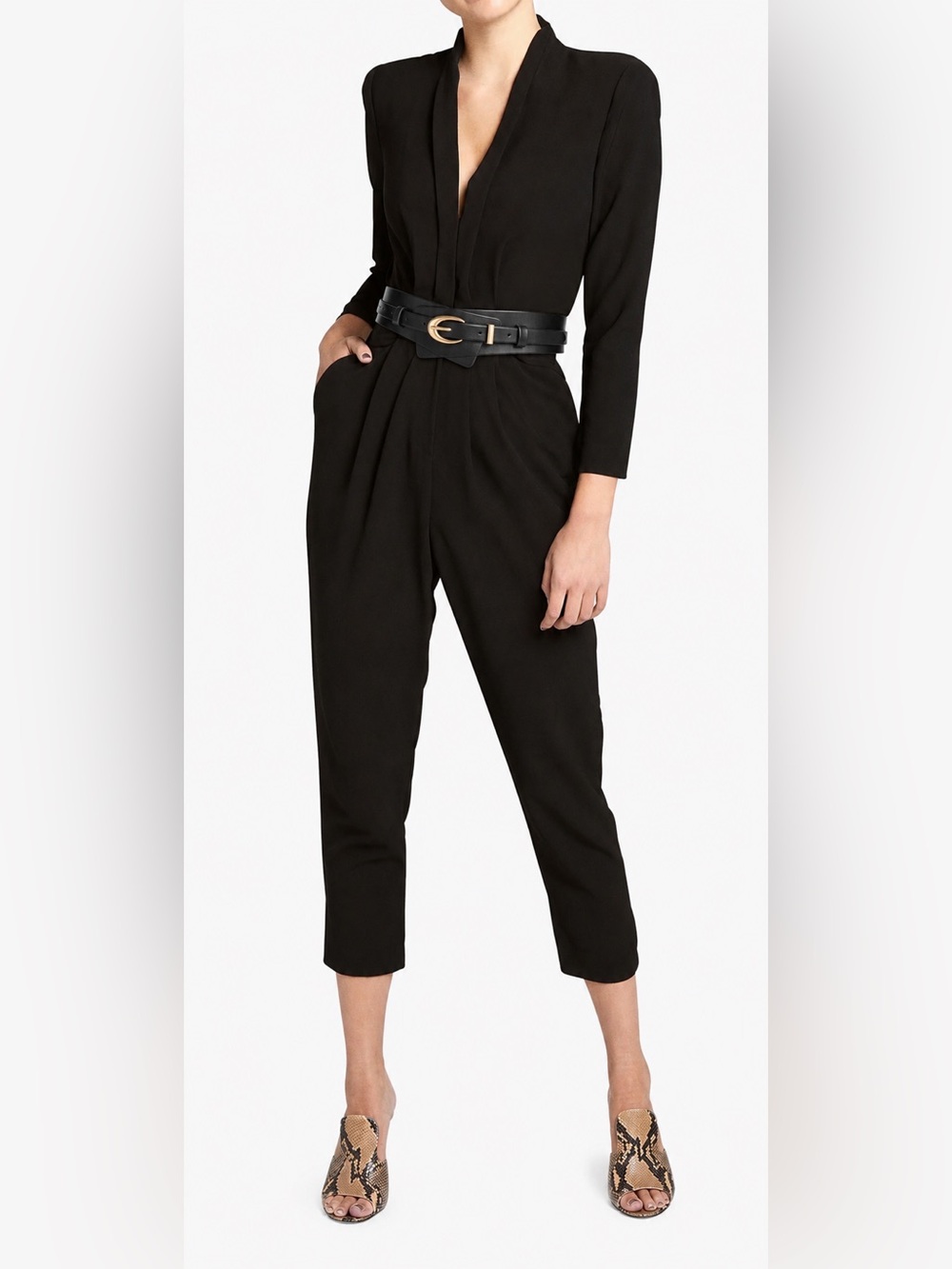A.L.C. Black Long Sleeve Tapered Kieran Jumpsuit NWT Size 12 Belted Look